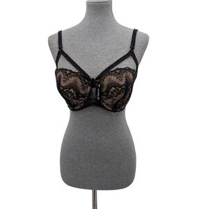 Romantic Adore Me Black Lace Underwire Bra Cage Straps Nude Lining 36DD NWT